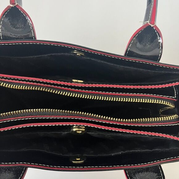 Arcadia Handbag Women Black Red Patent Leather StructuredShoulder Strap Business - Picture 7 of 10